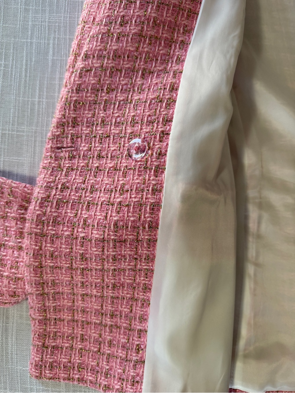 Pink Tweed Double-Breasted Women's Blazer Jacket - Picture 7 of 11